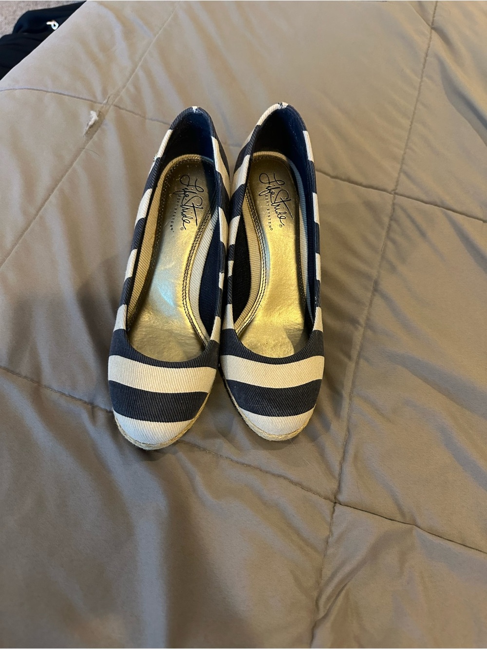 Life Stride Navy and White Striped Women's wedge shoes - GUC - 7m